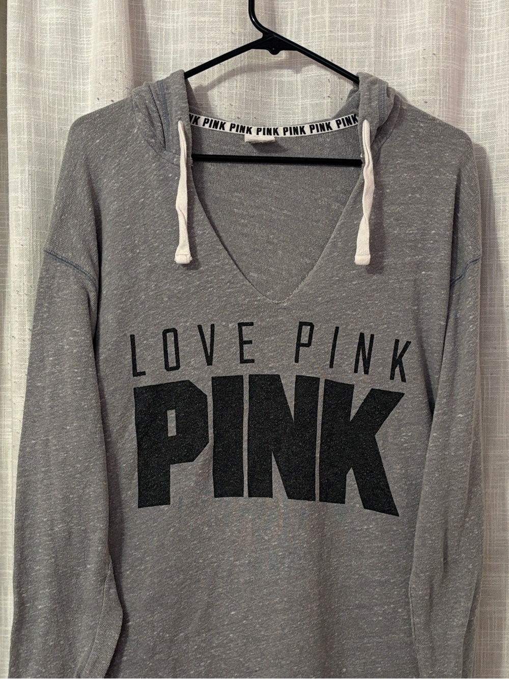 PINK Gray LOVE PINK V Neck Slouchy Athletic Hoodie - Picture 5 of 12